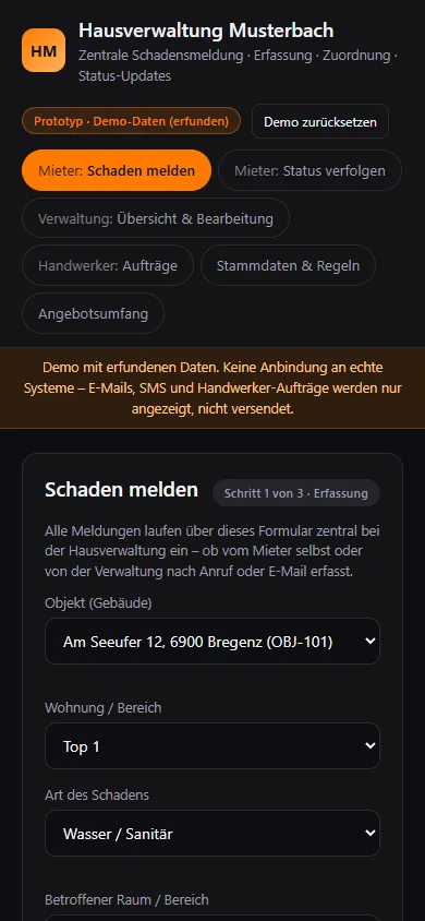 Zentrale Schadensmeldung: Am Handy