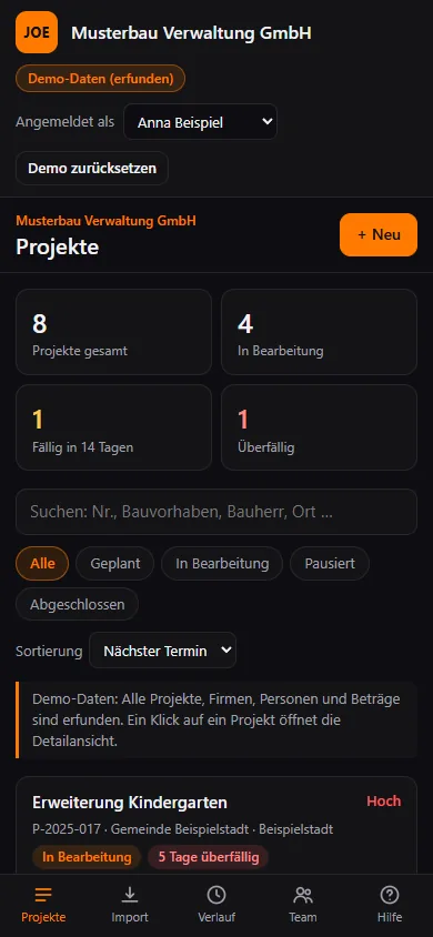 Projektverwaltung: Am Handy