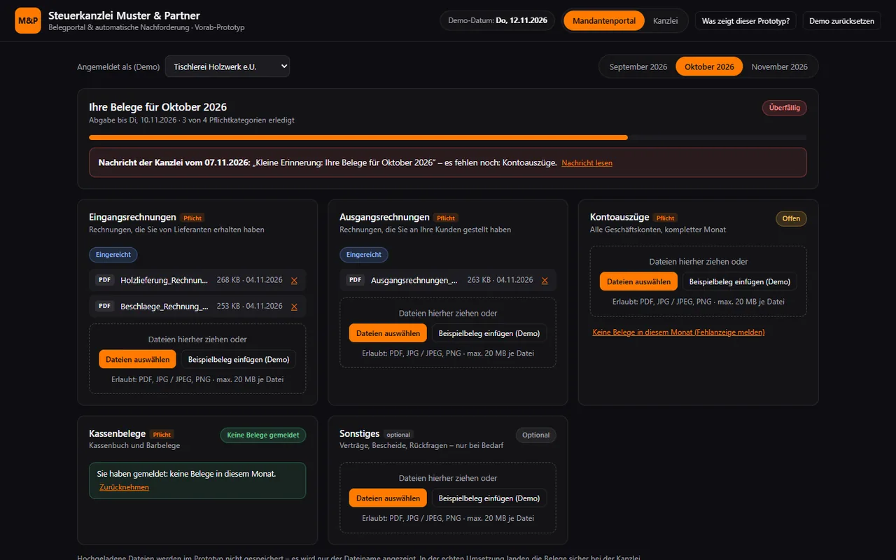 Belegportal & automatische Nachforderung