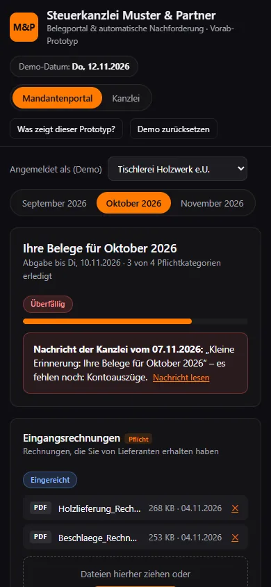 Belegportal & automatische Nachforderung: Am Handy